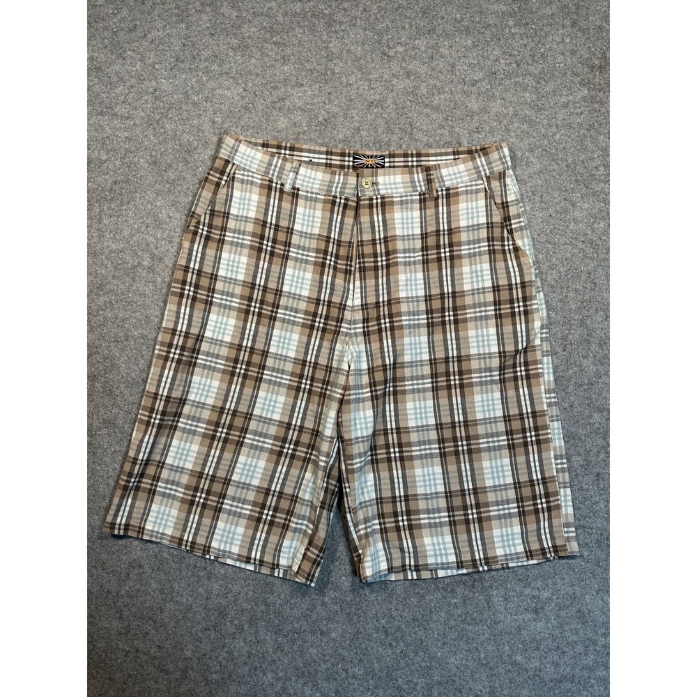 Hurley Men's Brown Plaid Shorts Flat Front Casual Chino Size 38